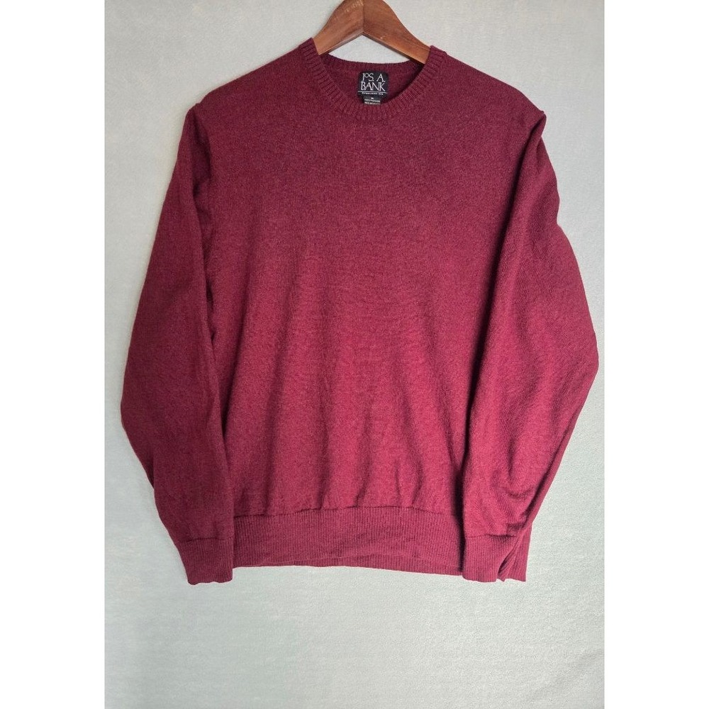 Jos A Bank Merino Wool Sweater Mens XL Burgundy Preppy Old Money Crewneck